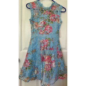 Knit Works Girl's Blue Floral Sleeveless Lacy Dress 12